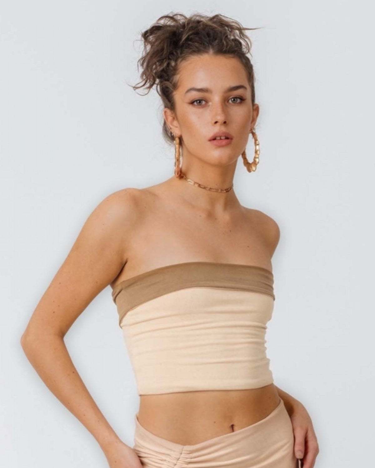 Reversible Boobtube in Brown & Tan Bamboo