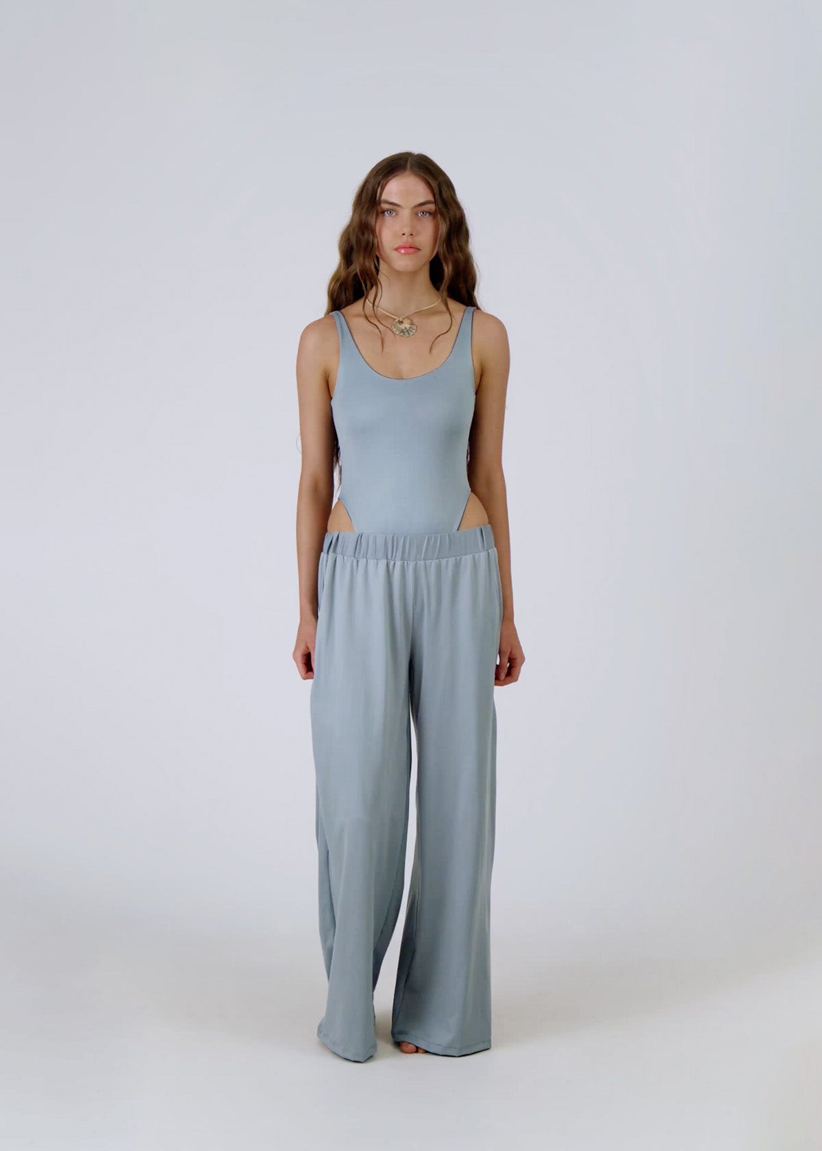 Reversible Bamboo bodysuit In Steel & Baby Blue