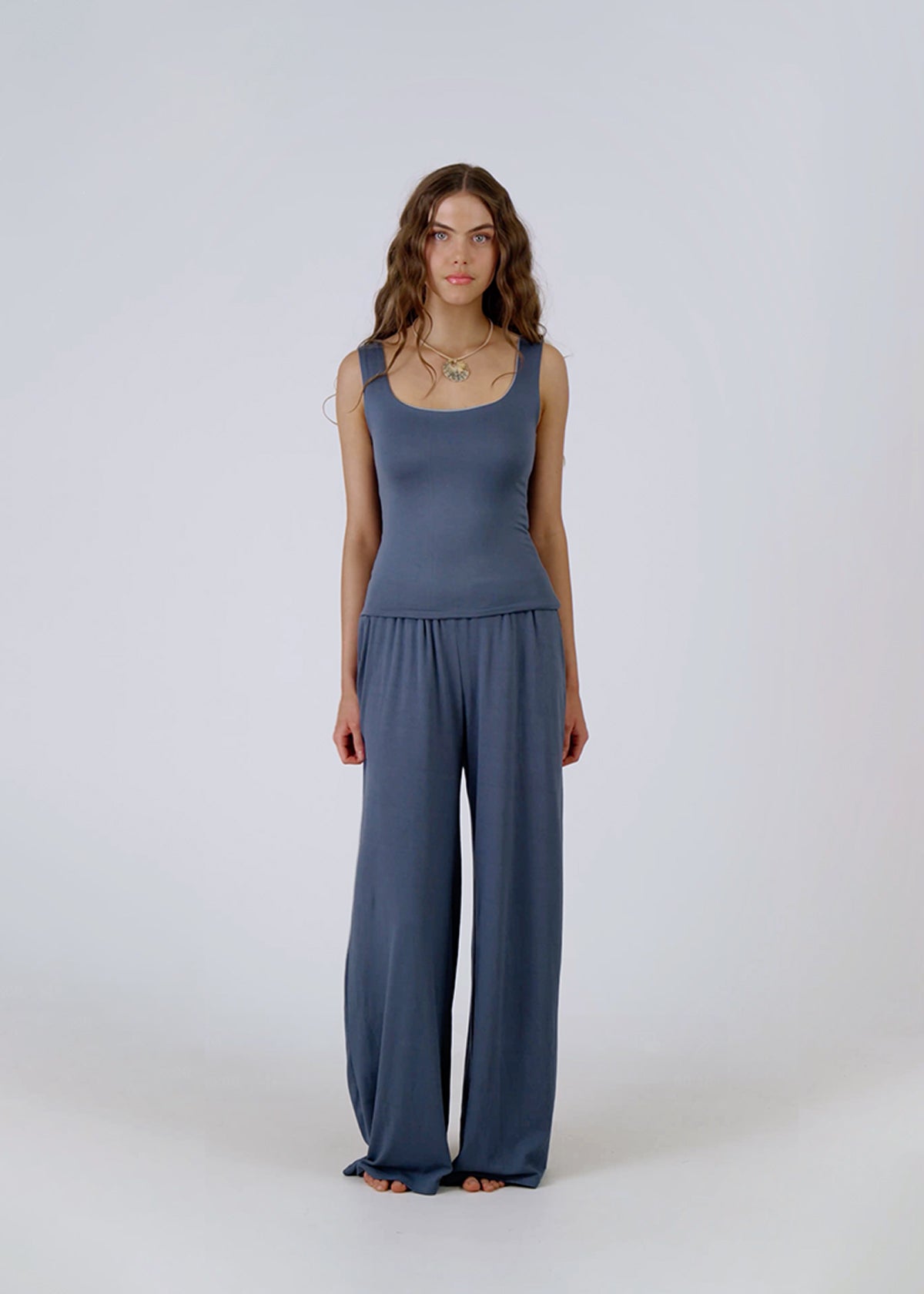 Reversible Tank Top in Steel & Baby Blue Bamboo