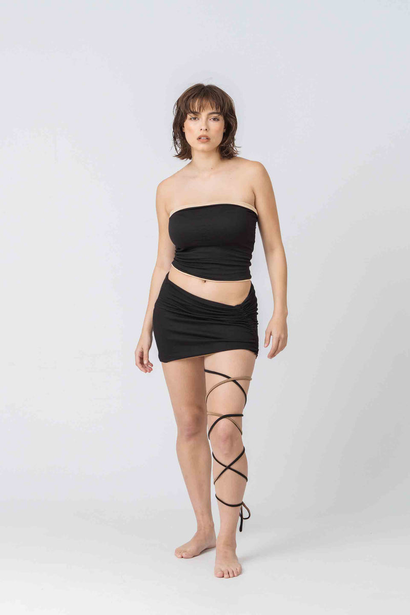Reversible Venus Skirt Mini in Brown & Black Bamboo