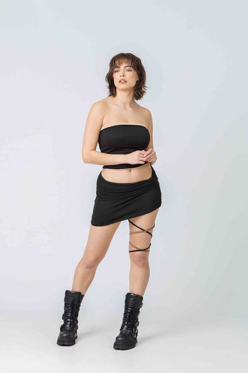 Reversible Venus Skirt Mini in Brown & Black Bamboo