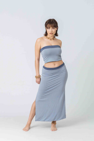 Reversible Odyssey Maxi Skirt in Dusty Blues Bamboo