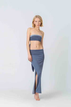 Reversible Odyssey Maxi Skirt in Dusty Blues Bamboo