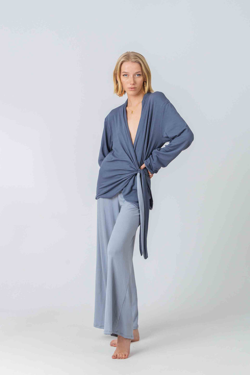 Reversible Serenity Wrap Top in Dusty Blues Bamboo