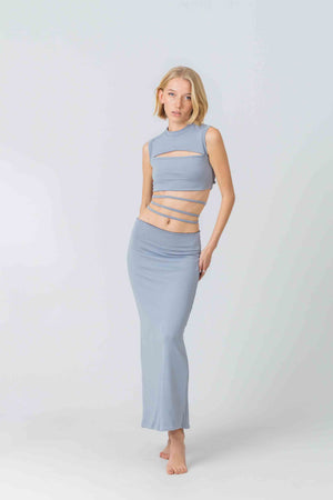 Reversible Odyssey Maxi Skirt in Dusty Blues Bamboo