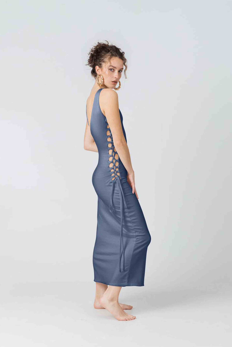 Reversible Aquina Dress in Dusty Blues Bamboo