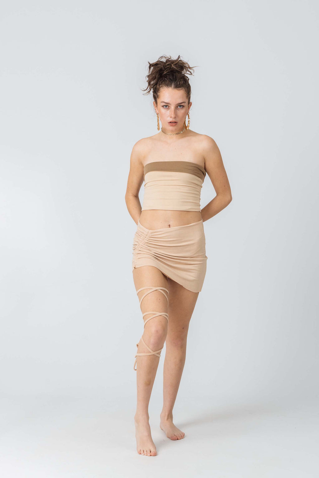 Reversible Venus Skirt Mini in Tan & Brown Bamboo