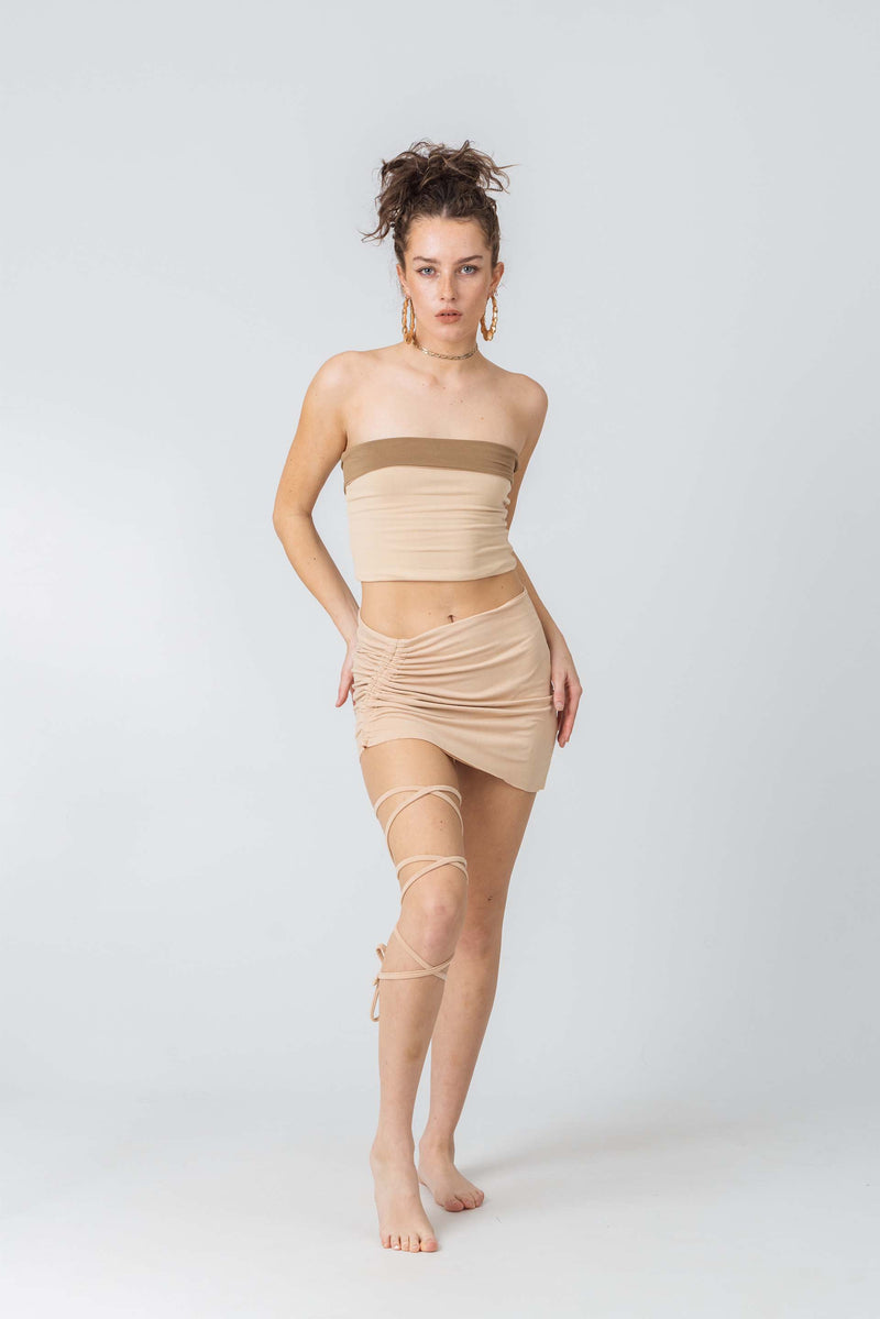 Reversible Venus Skirt Mini in Tan & Brown Bamboo