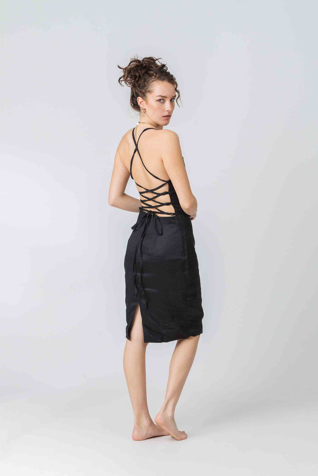 Santa Fe Dress in Black Ramie