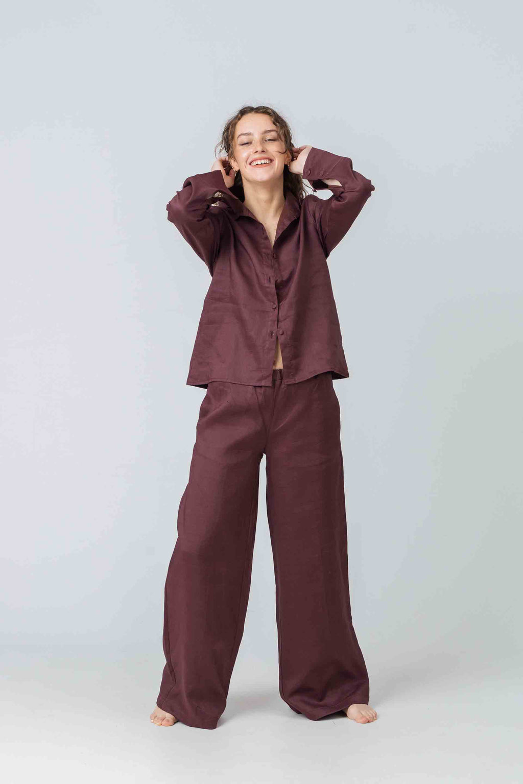 Hypothetical Pant in Plum Ramie