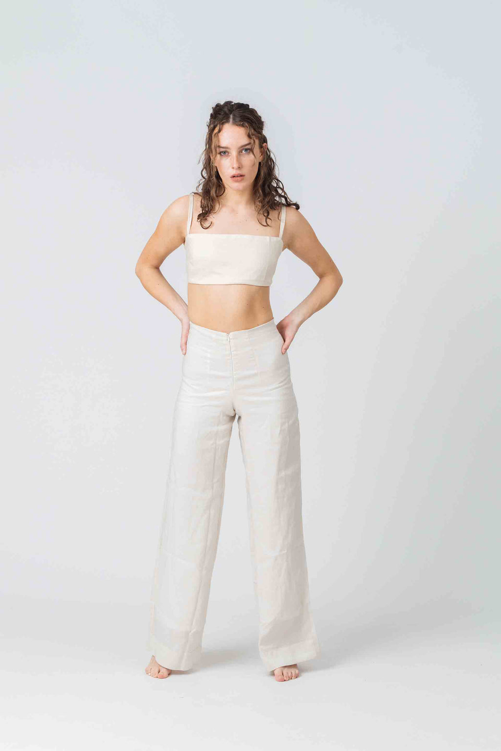 Santa Fe Mini Top in Stone Ramie