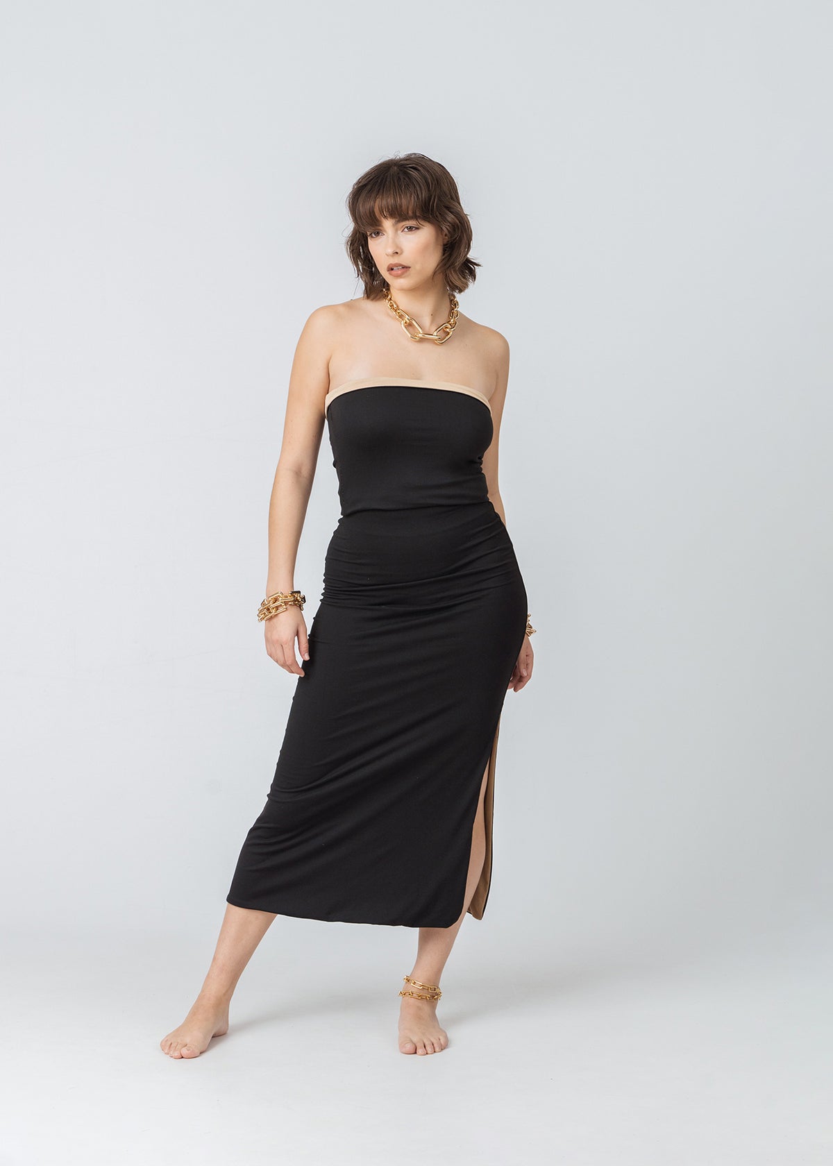 BOOBTUBE in Reversible Brown & Black Bamboo