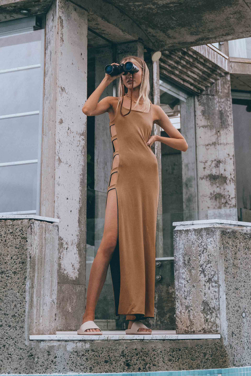 Reversible Olympia Beach Dress in Brown & Black Bamboo