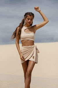 Quantum Mini Skirt in Tan Bamboo