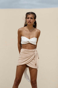 Quantum Mini Skirt in Tan Bamboo