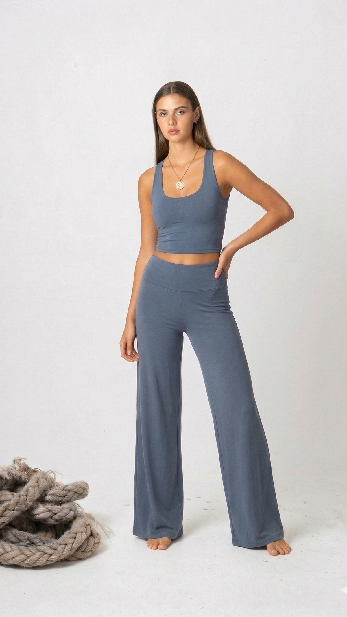 Drift Pant In Bamboo Reversible Steel & Baby Blue