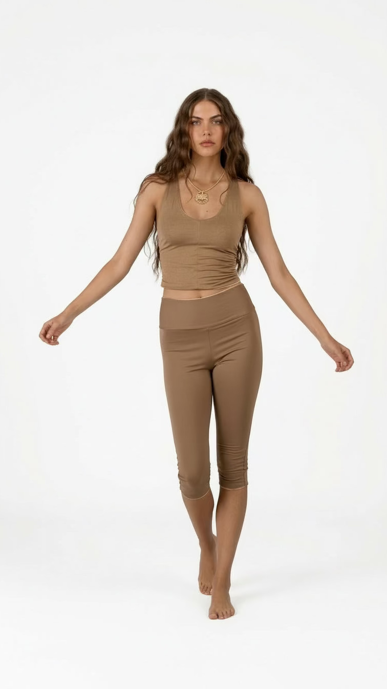 Wave Form Bamboo Reversible 3/4 Legging In Brown And Tan