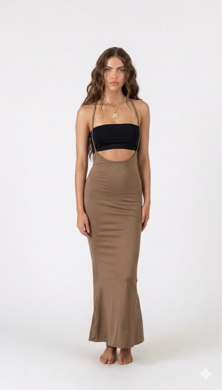 Reversible Bamboo Lucid Dress To Skirt In Cream & Brown