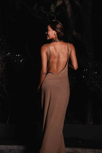 Reversible Low Back Dress in Brown & Black Bamboo