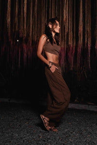 Santa Fe Mini Top in Brown Woven Cotton Blend