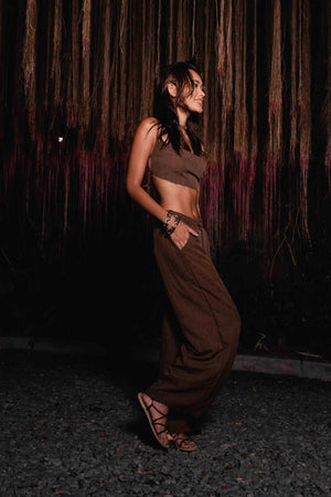 Santa Fe Mini Top in Brown Woven Cotton Blend