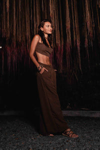 Santa Fe Mini Top in Brown Woven Cotton Blend