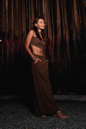 Santa Fe Mini Top in Brown Woven Cotton Blend