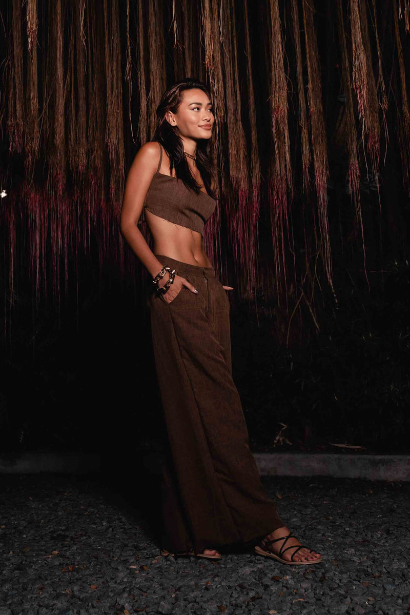 Santa Fe Mini Top in Brown Woven Cotton Blend