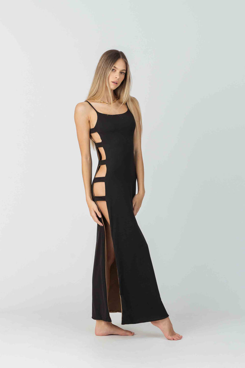 Reversible Olympia Beach Dress in Brown & Black Bamboo