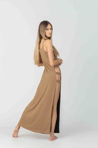 Reversible Olympia Beach Dress in Brown & Black Bamboo