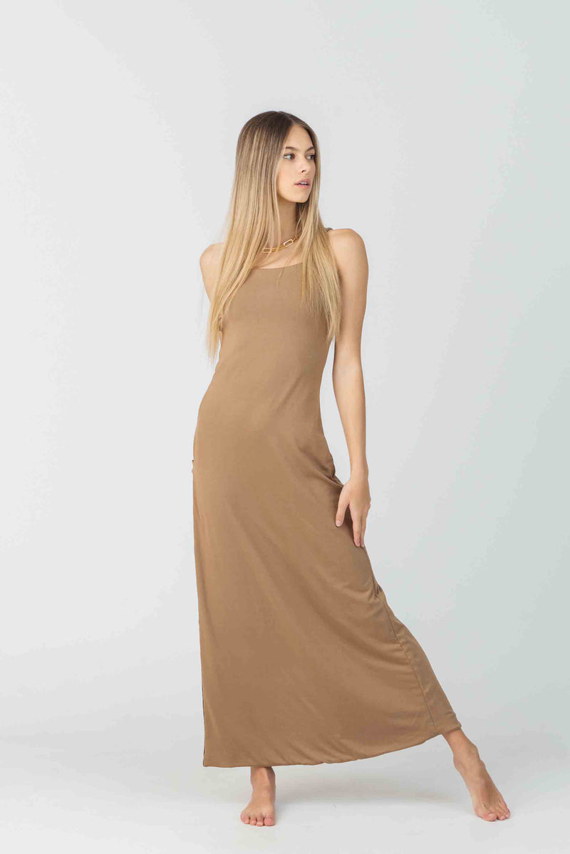 Reversible Olympia Beach Dress in Brown & Black Bamboo