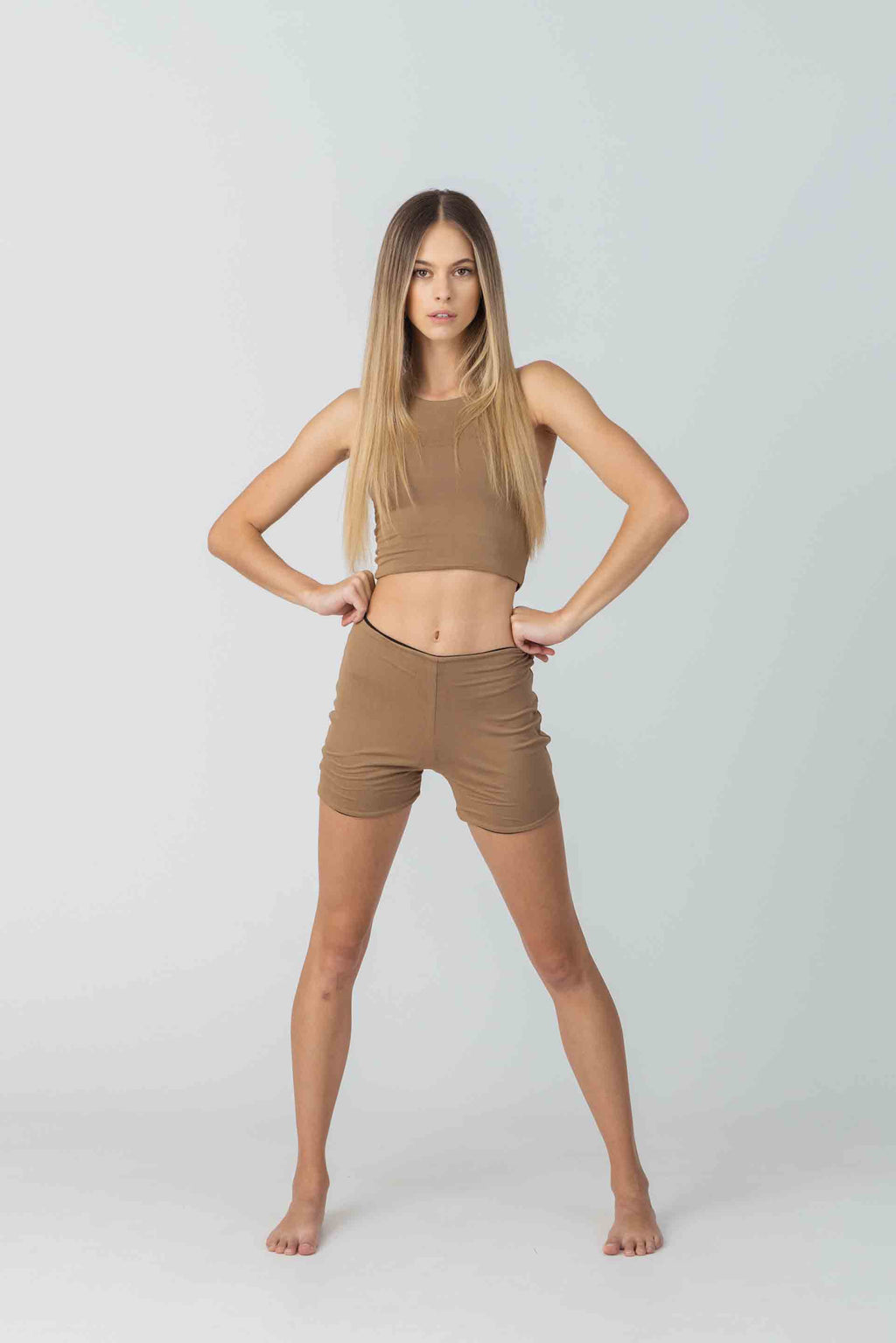Reversible Bike Short in Brown & Black Bamboo