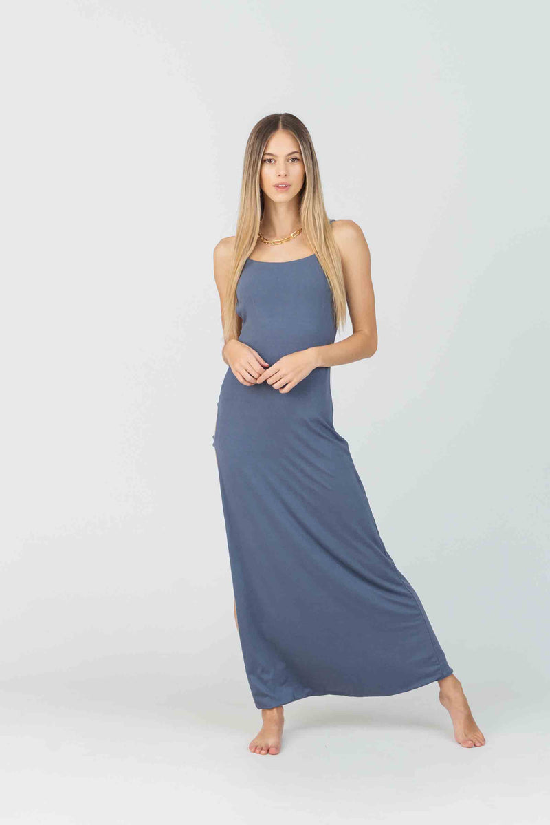 Reversible Olympia Beach Dress in Dusty Blues Bamboo