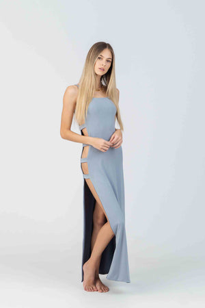 Reversible Olympia Beach Dress in Dusty Blues Bamboo