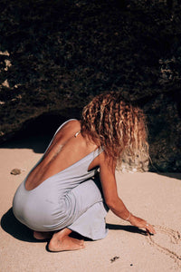 Reversible Low Back Dress in Dusty Blues Bamboo
